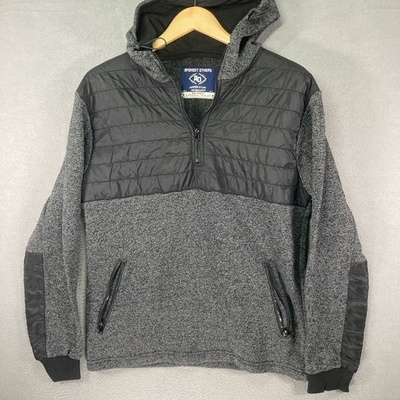 Amongst Others Other - AMONGST OTHERS Mens Grey Quilted Puffer Fleece Lined Hooded Pullover Hoodie L